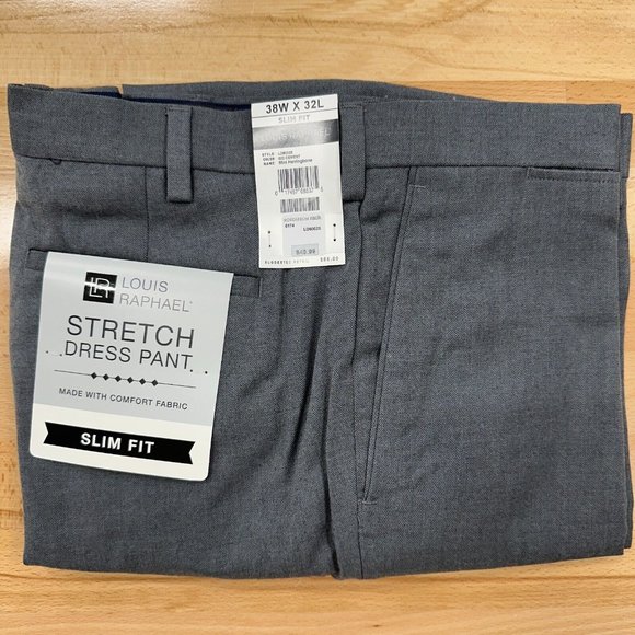 Louis Raphael Men's Slim Fit Dress Pants 38x32 Gray Straight Mini Herringbone - Picture 1 of 3